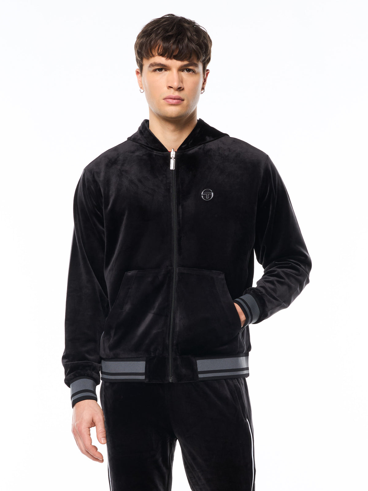 Viaggioa Reversible Velour Track Jacket in Black Beauty