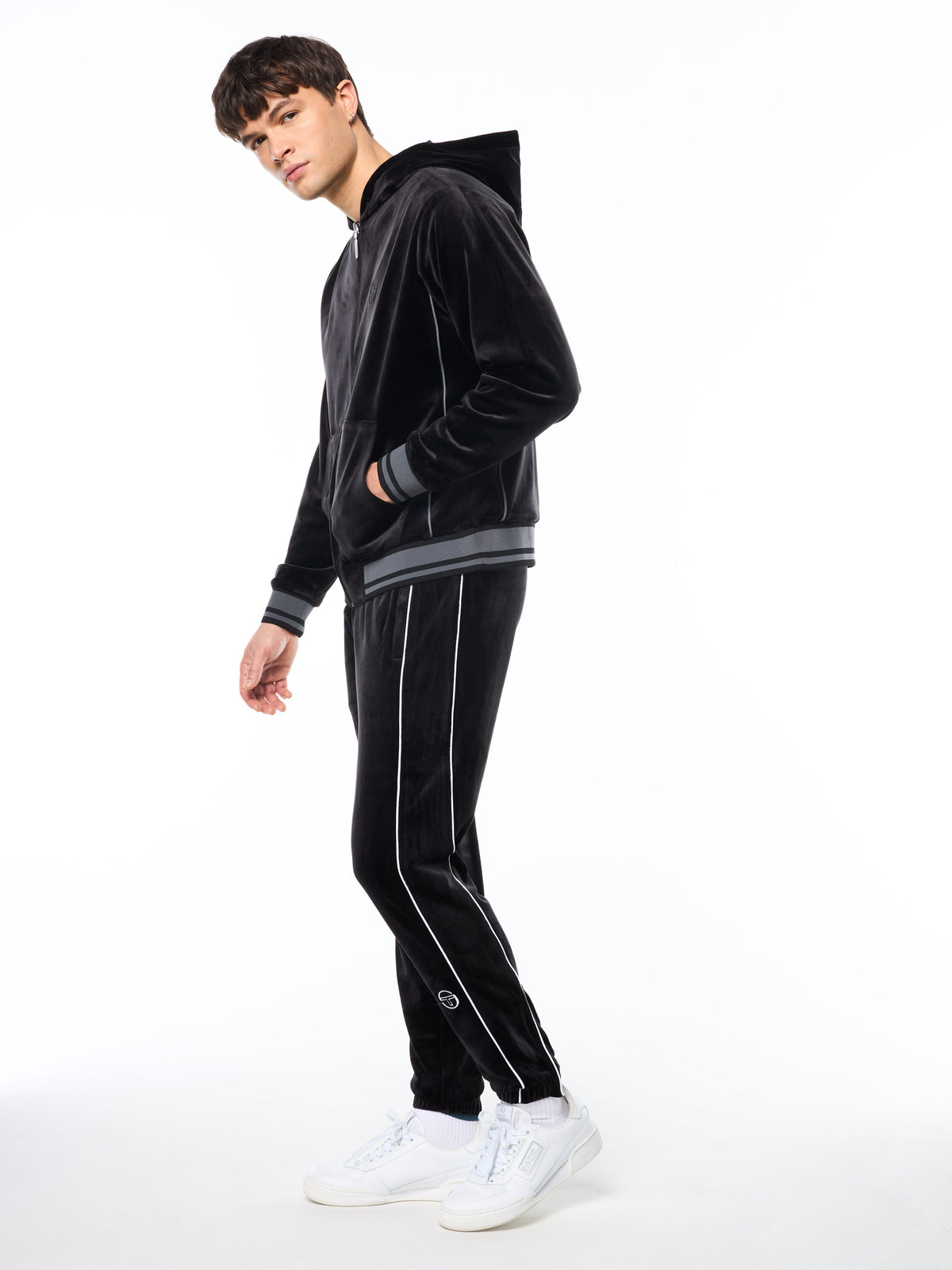 Viaggioa Reversible Velour Track Jacket in Black Beauty, view 5