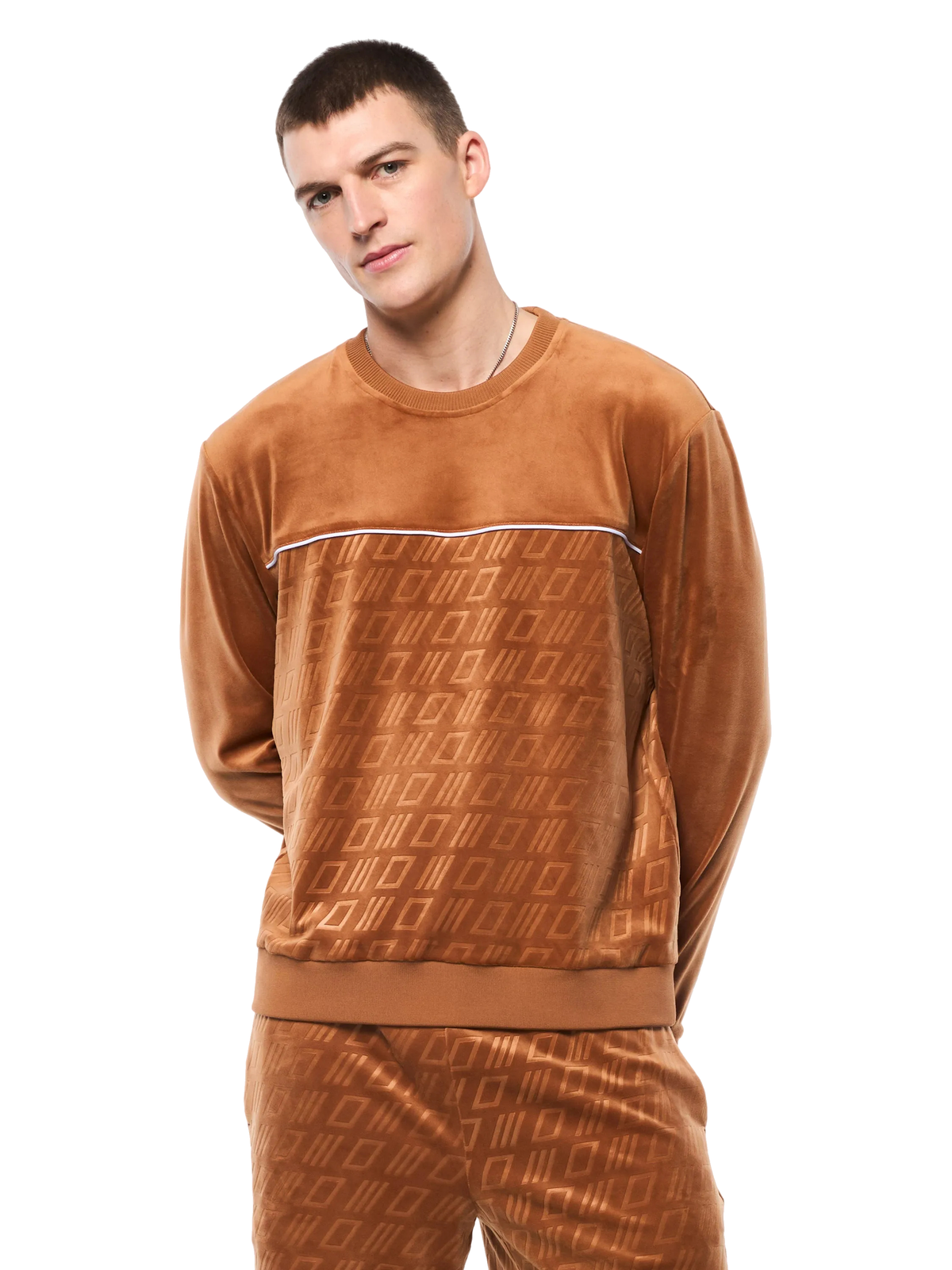 Bandiera Debossed Velour Crewneck in Sugar Almond