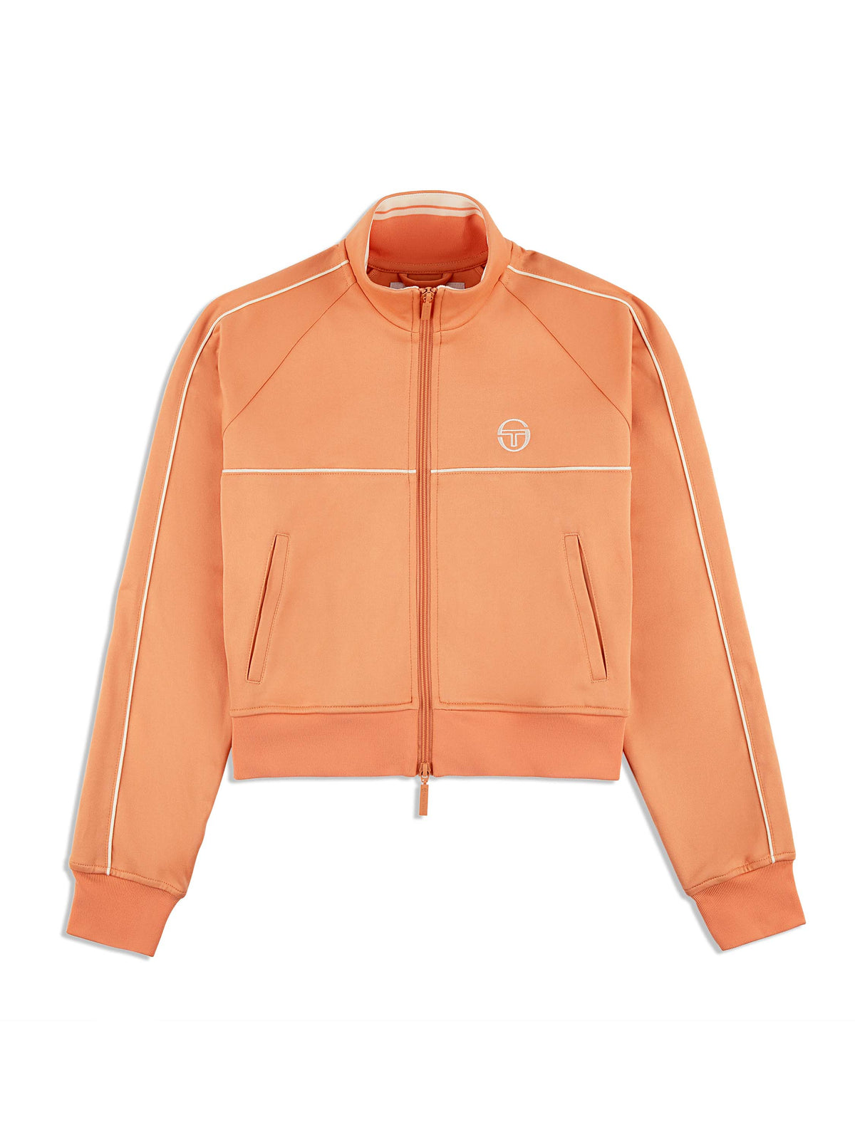 Sergio Tacchini Miss Lioni Track Jacket in Canyon Sunset, front flat lay showing cropped fit and piping.