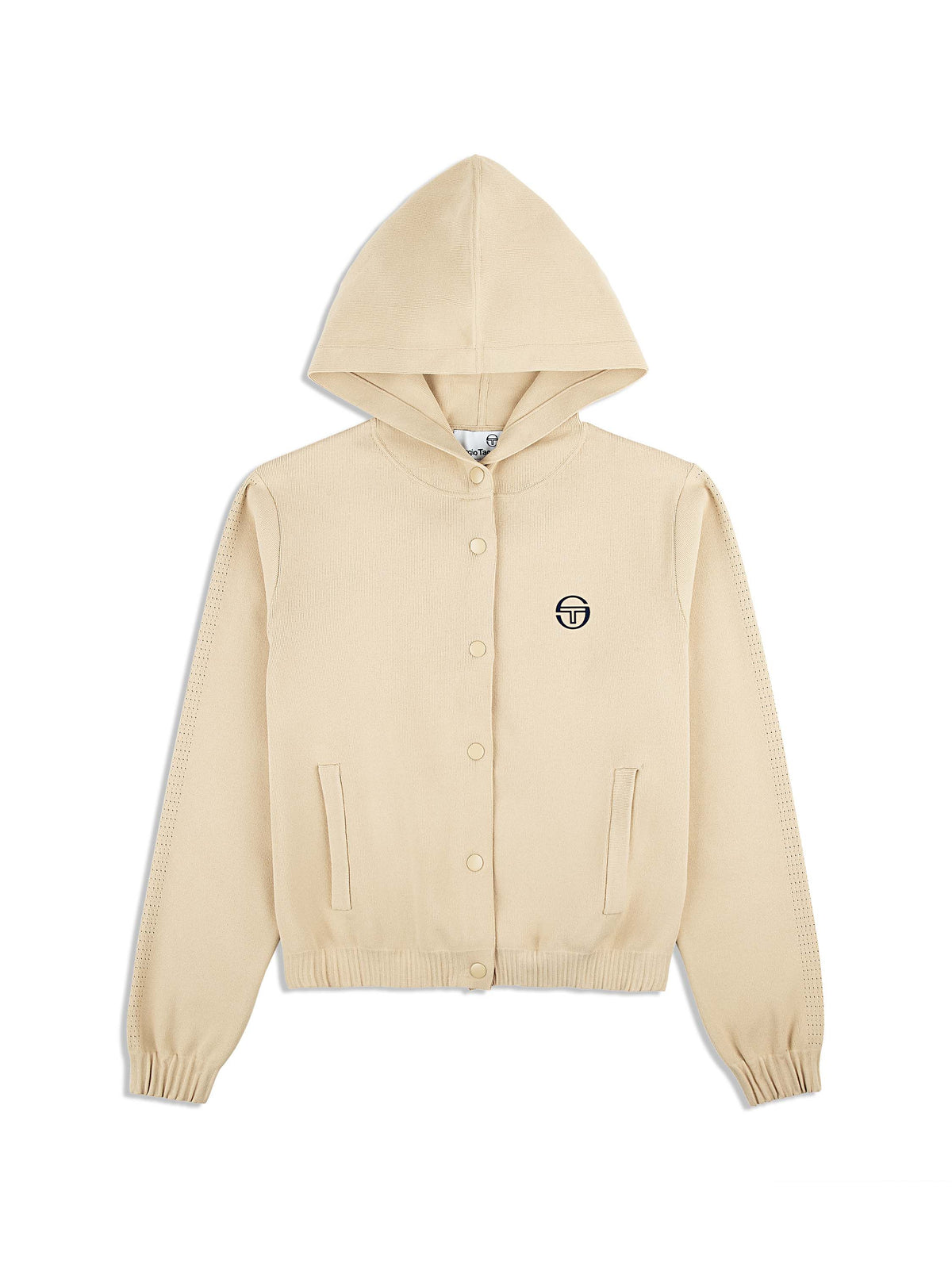 Sergio Tacchini Rosolina Hoodie in Humus, front flat lay showing the button-front closure.