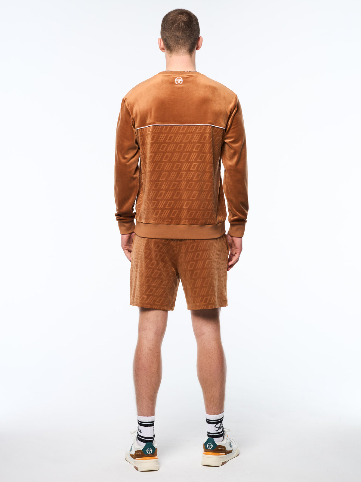 Bandiera Debossed Velour Crewneck in Sugar Almond, view 6