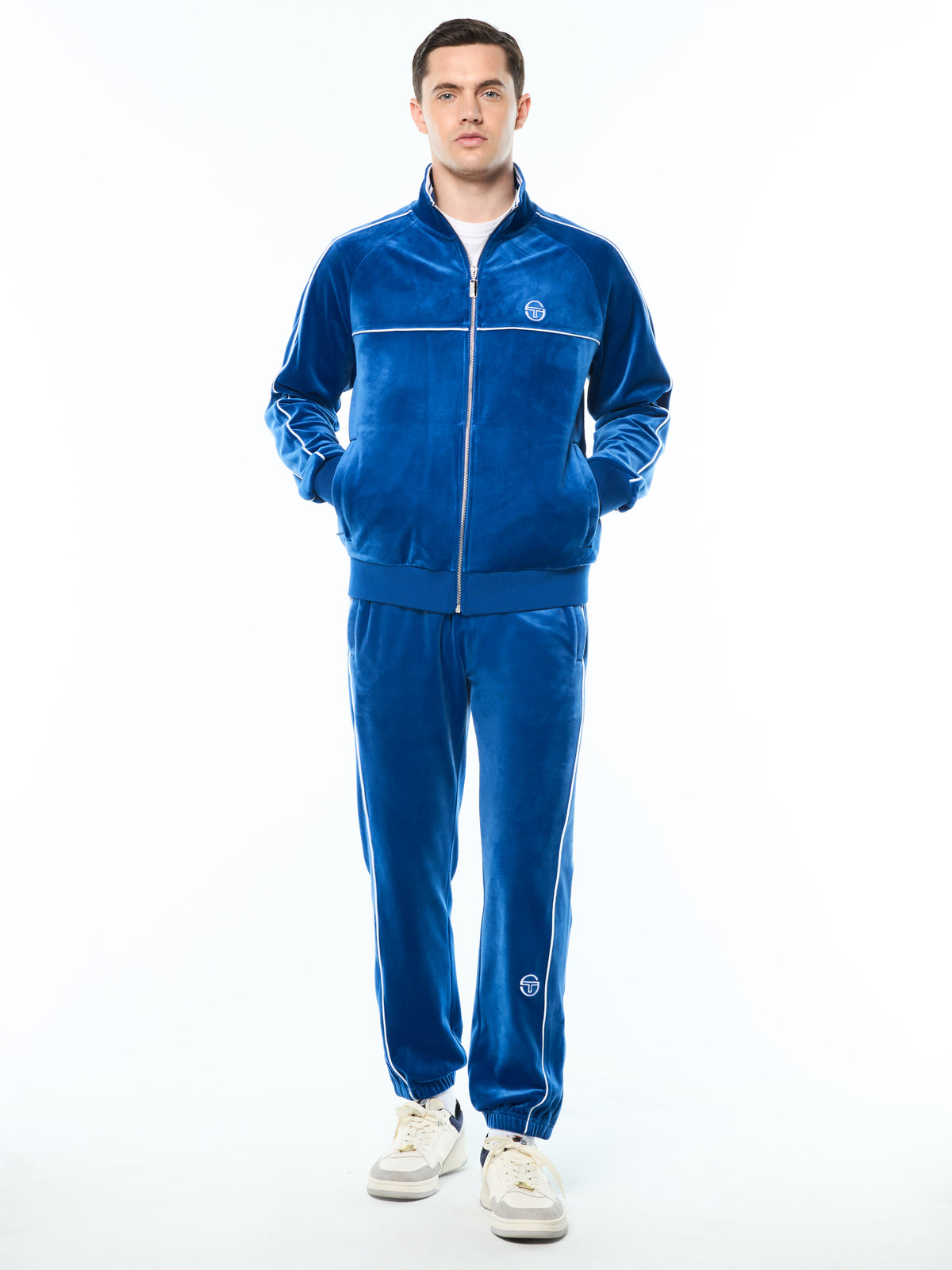 Lioni Velour Track Jacket in Galaxy Blue, view 3