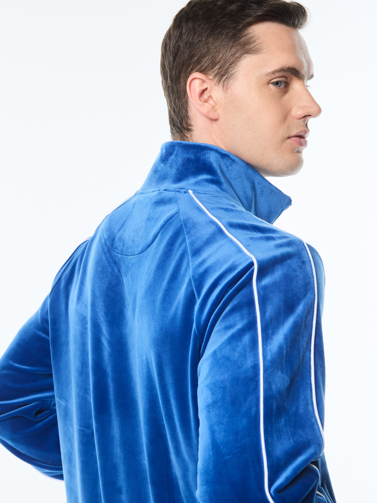 Lioni Velour Track Jacket in Galaxy Blue, view 7
