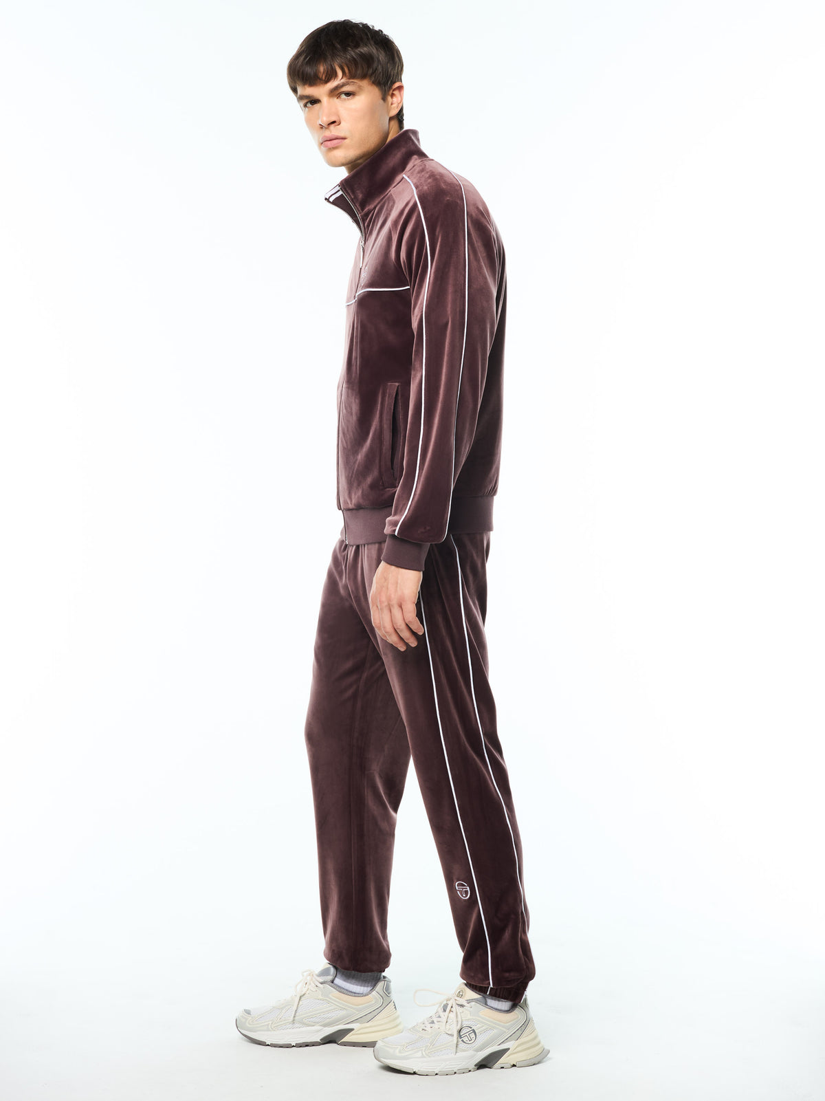 Lioni Velour Track Jacket in Huckleberry, view 3