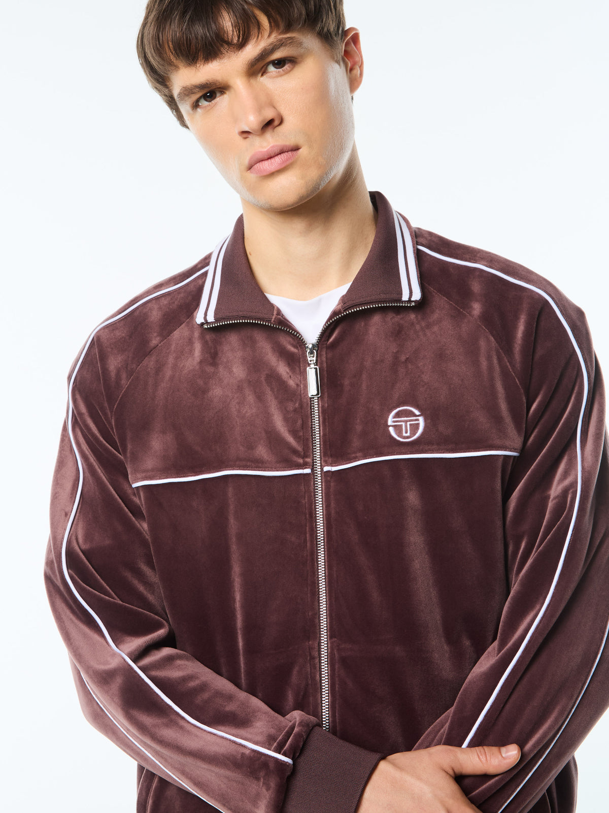 Lioni Velour Track Jacket in Huckleberry, view 12