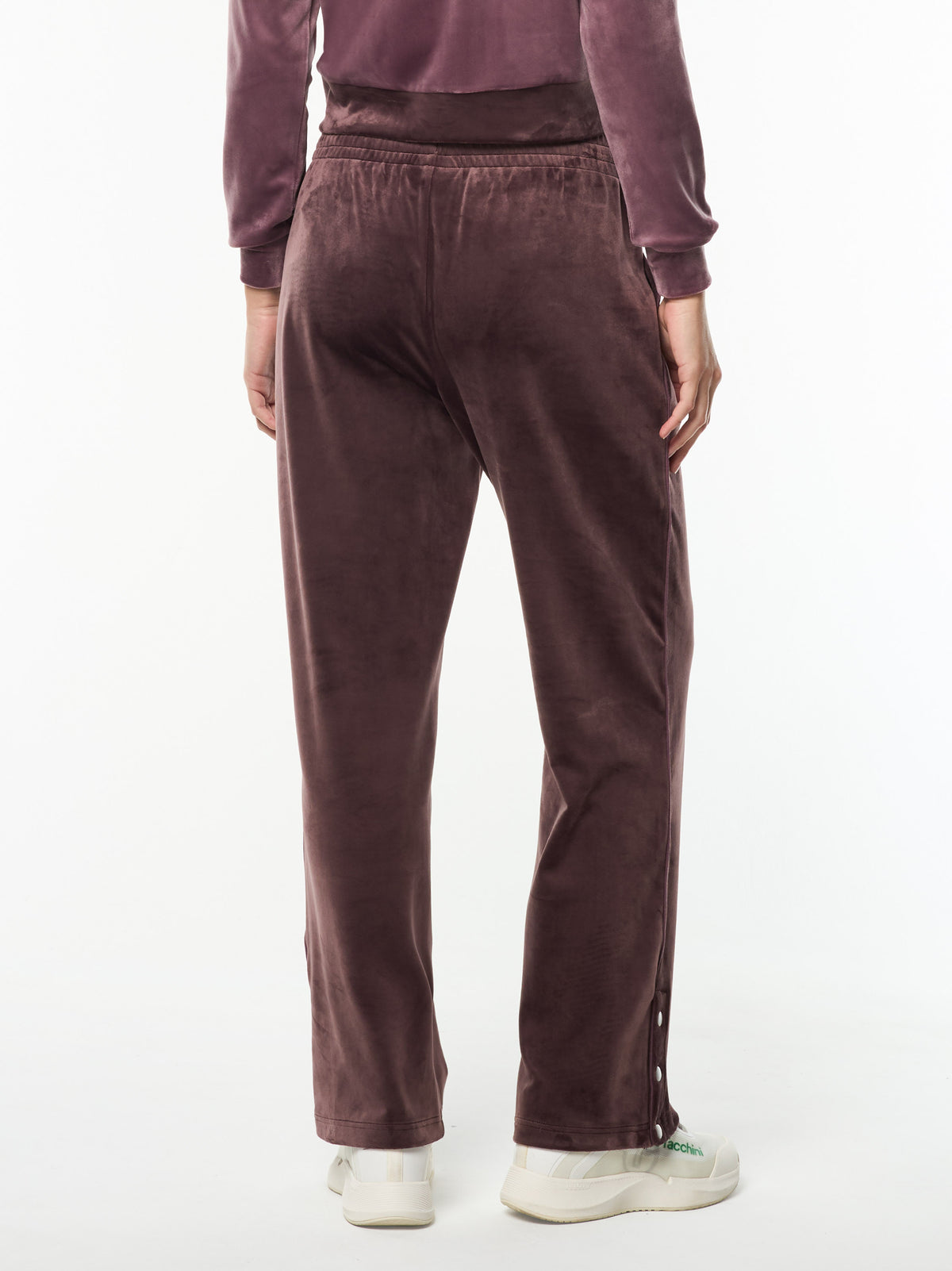 Back view of the Dalia Velour Track Pant in Huckleberry, showing the straight-leg fit.