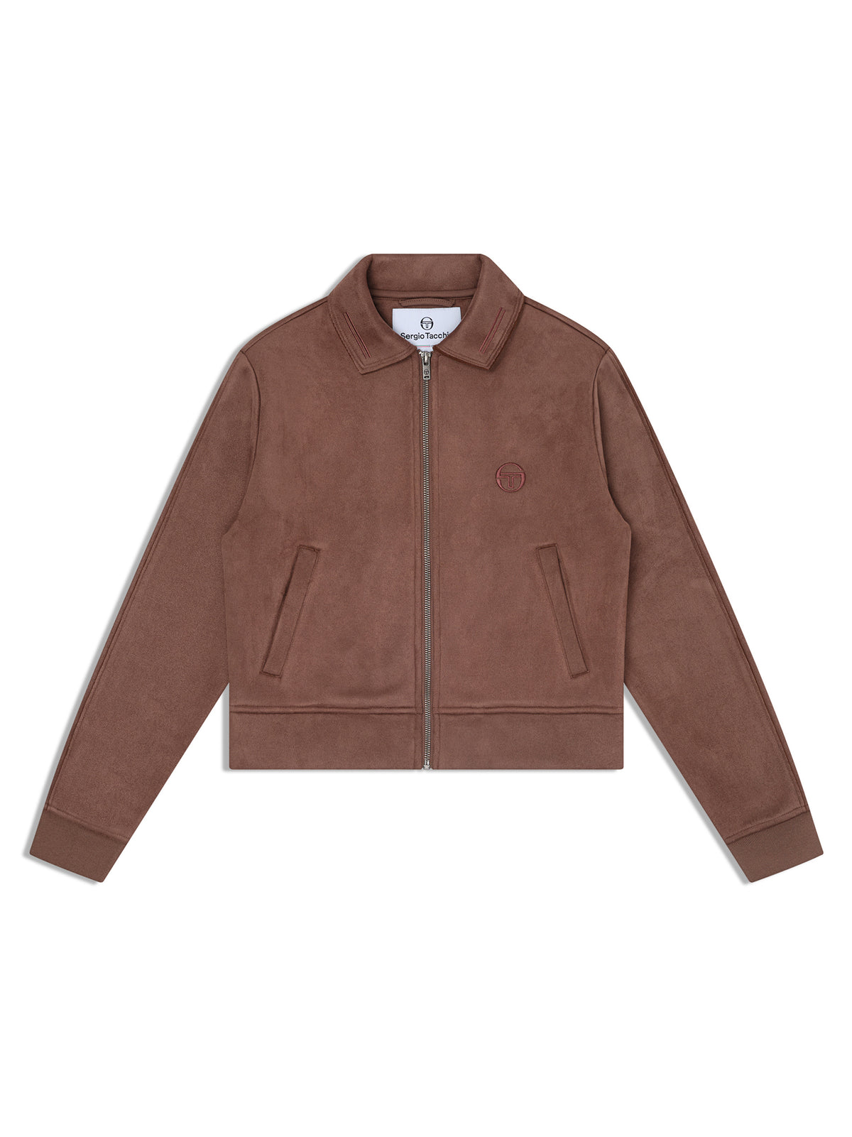 Women's Soffice Track Jacket in Chocolate Chip, front flat lay showing the point collar, full zip and ribbed hem.
