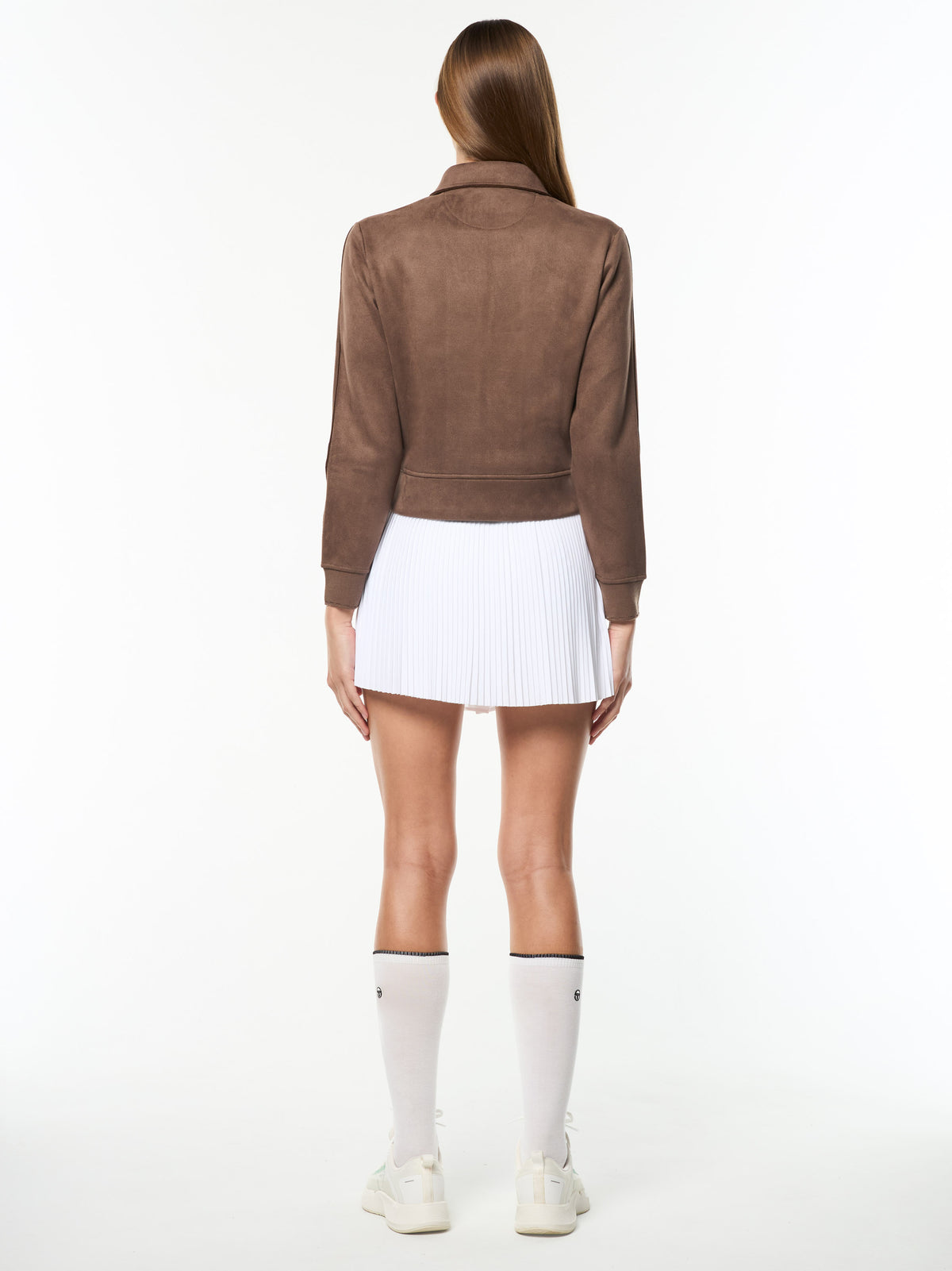 Full body back view of the Women's Soffice Track Jacket in Chocolate Chip.