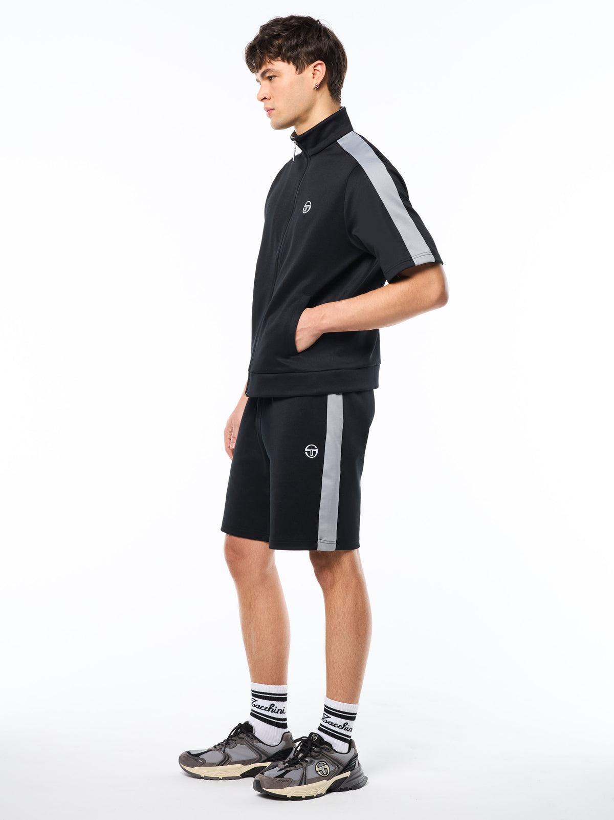 Viscotti Short Sleeve Track Jacket in Black Beauty, view 4