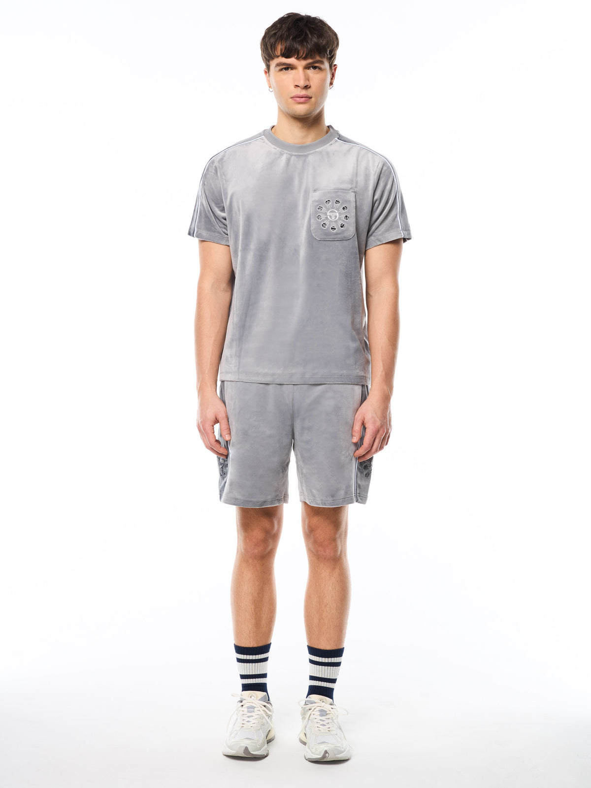 Cresta Velour Pocket T-Shirt in Sleet, view 3