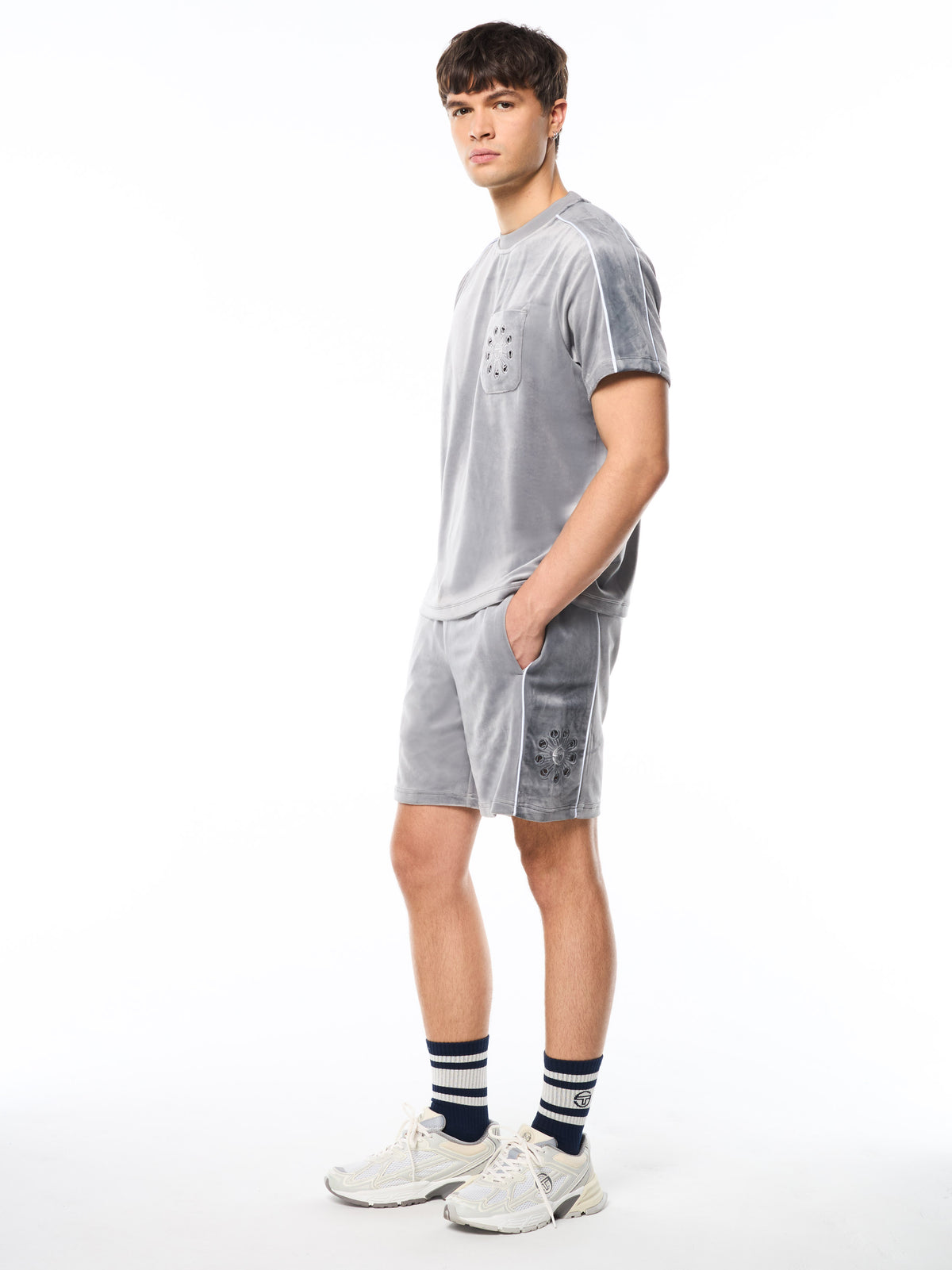 Cresta Velour Pocket T-Shirt in Sleet, view 4