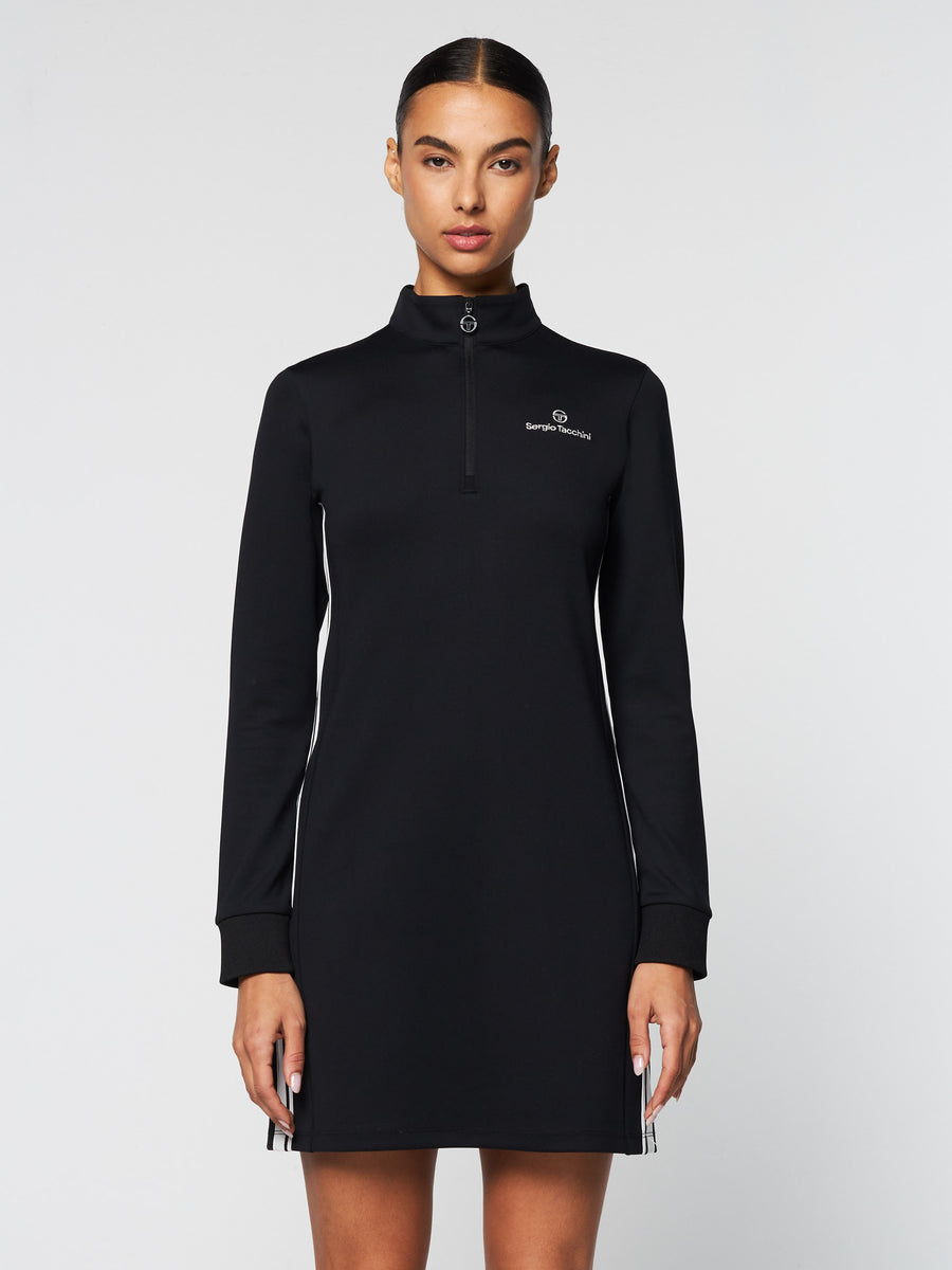 Damarindo Half-Zip Track Dress- Black