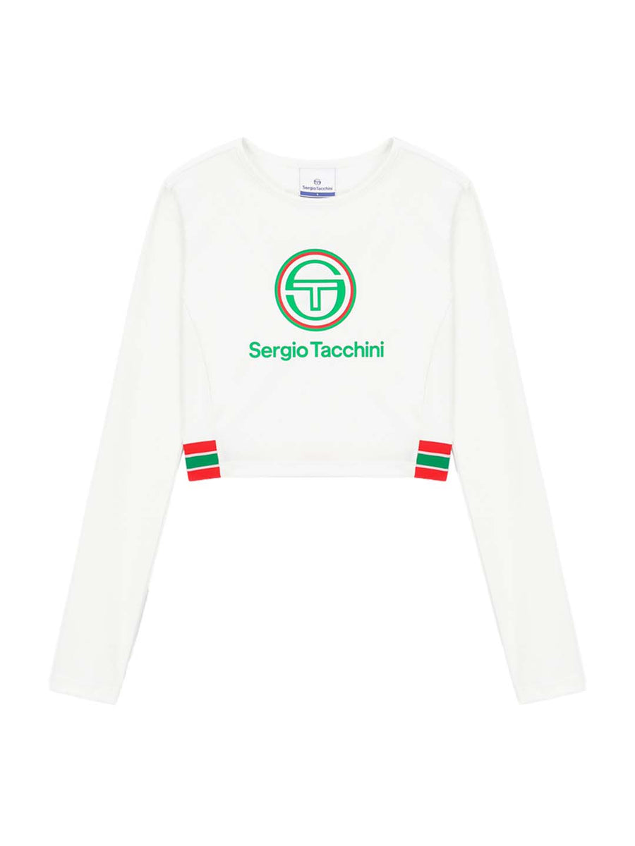 Flag Ribbed Long Sleeve Crop Tee- Off White