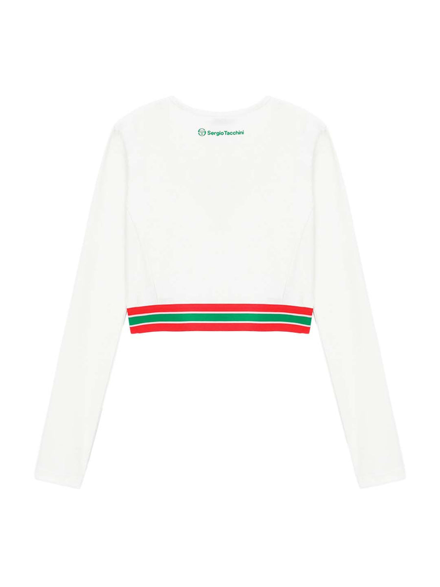 Flag Ribbed Long Sleeve Crop Tee- Off White