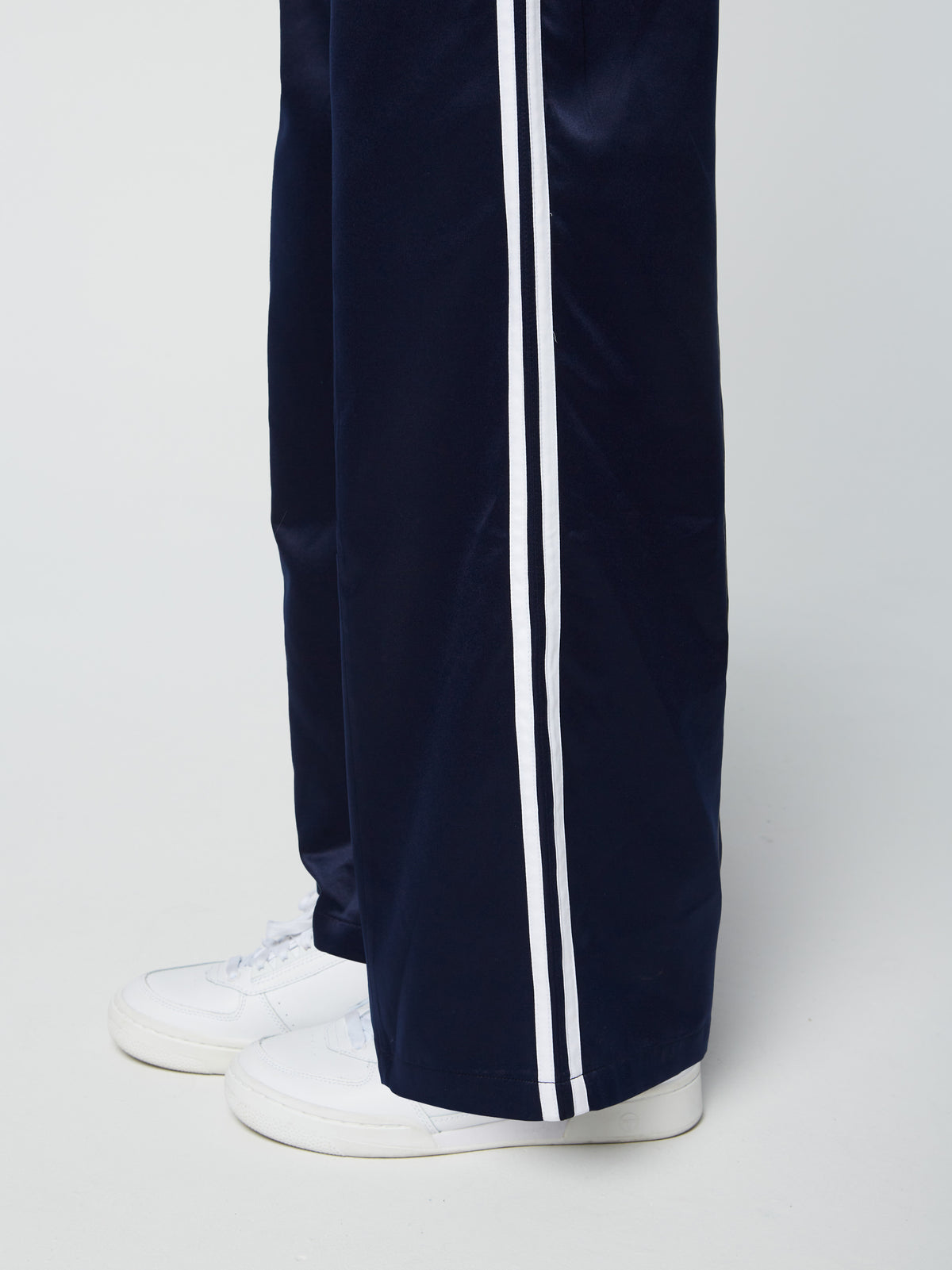 Close-up of the ankle hem and double side stripe on the Miss Stella Pants in Maritime Blue.