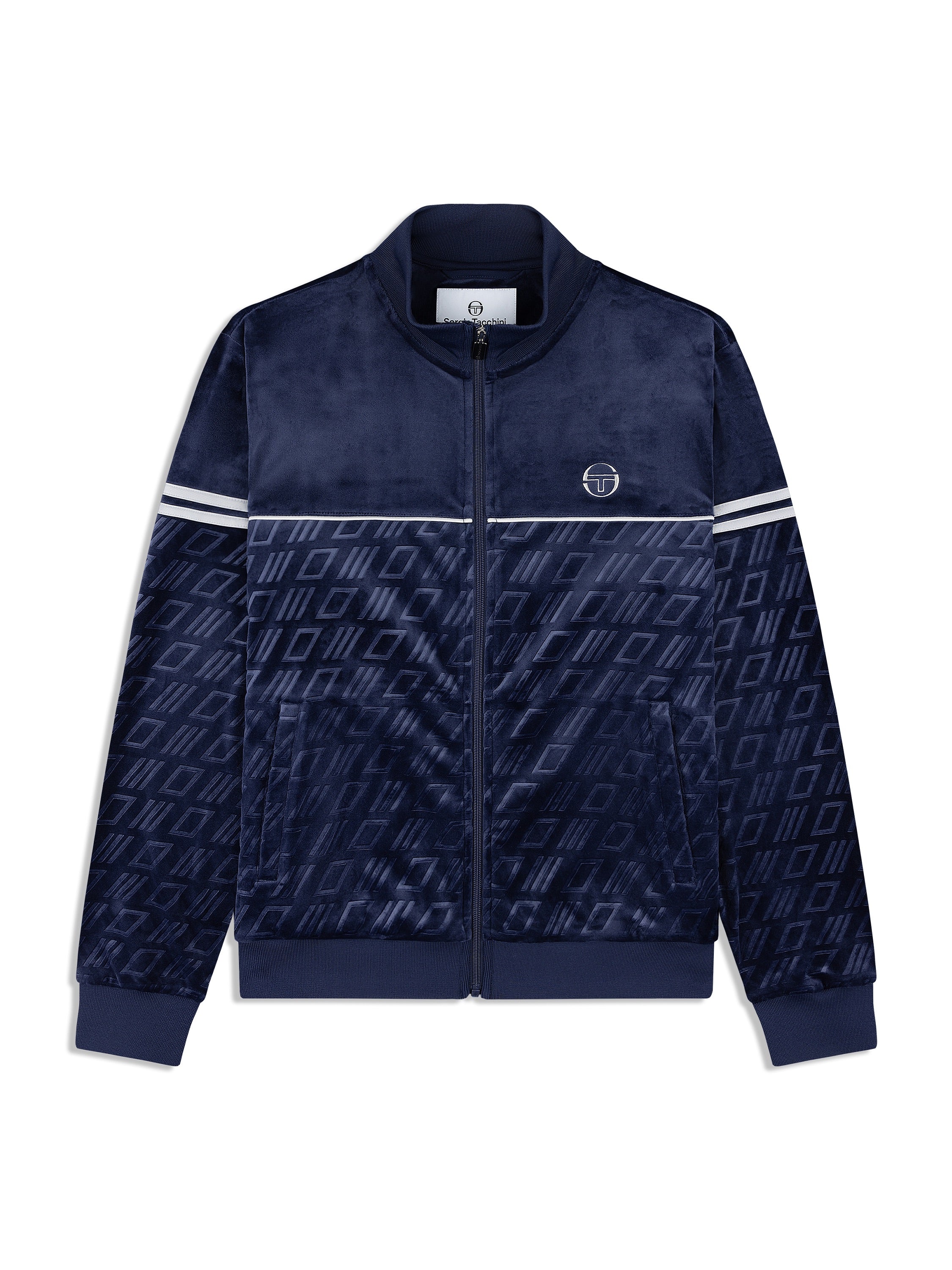 Bandiera Debossed Velour Track Jacket- Maritime Blue