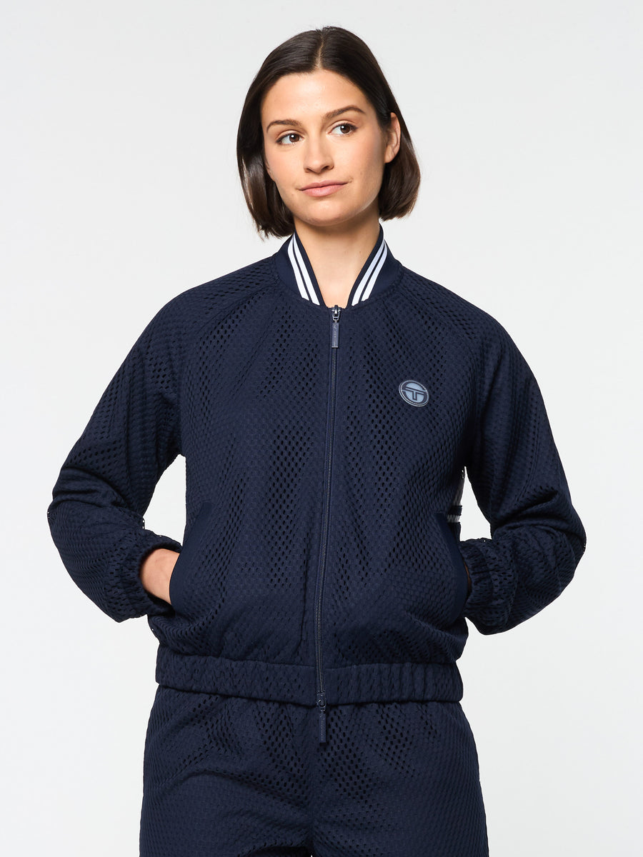 Sergio Tacchini Miss Carlotta Velour Track Jacket - Maritime Blue Cropped Sportswear