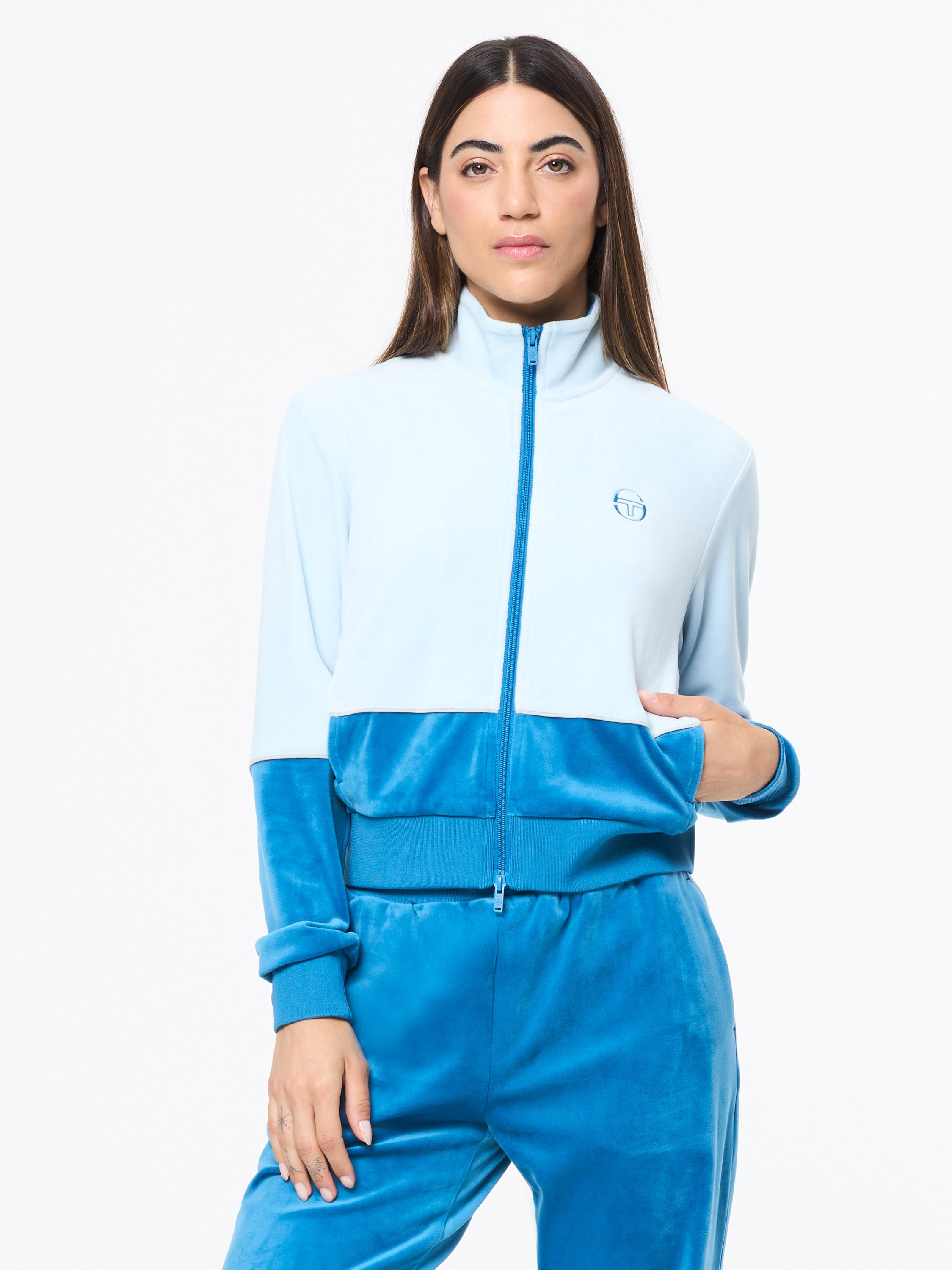 Lina Velour Track Jacket- Baby Blue