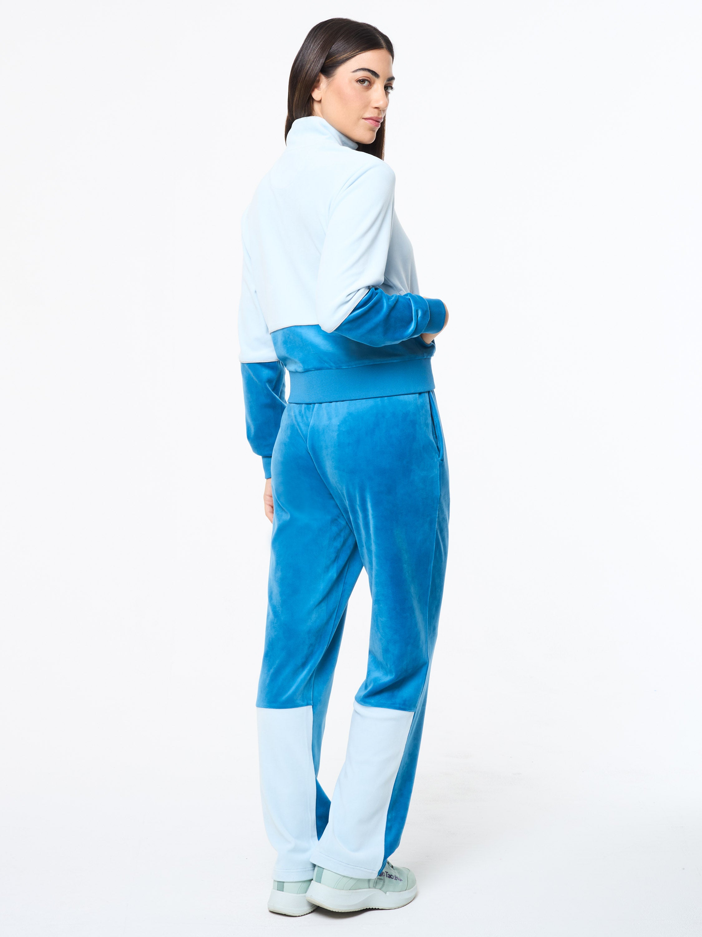 Lina Velour Track Jacket- Baby Blue