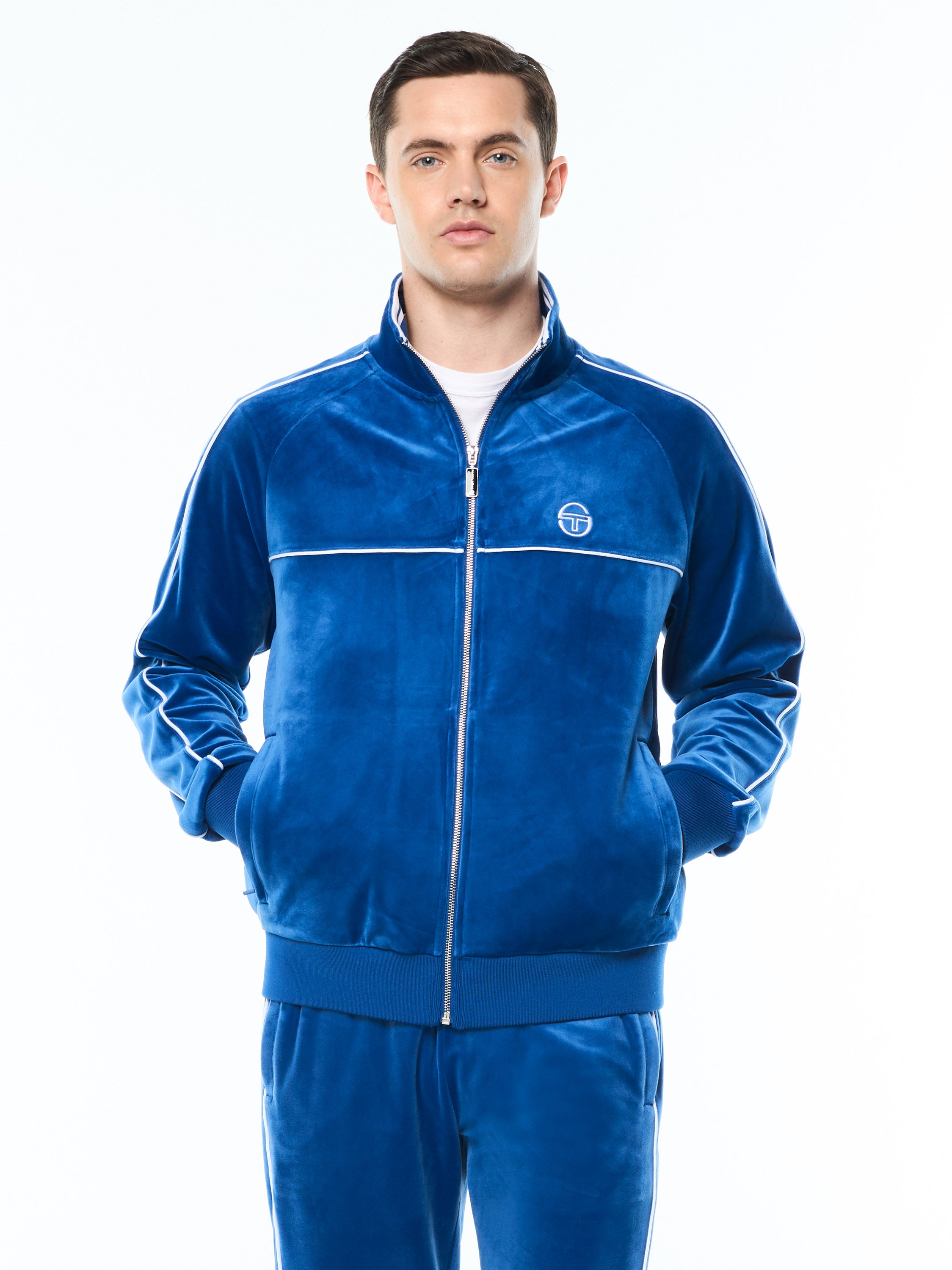 Lioni Velour Track Jacket in Galaxy Blue