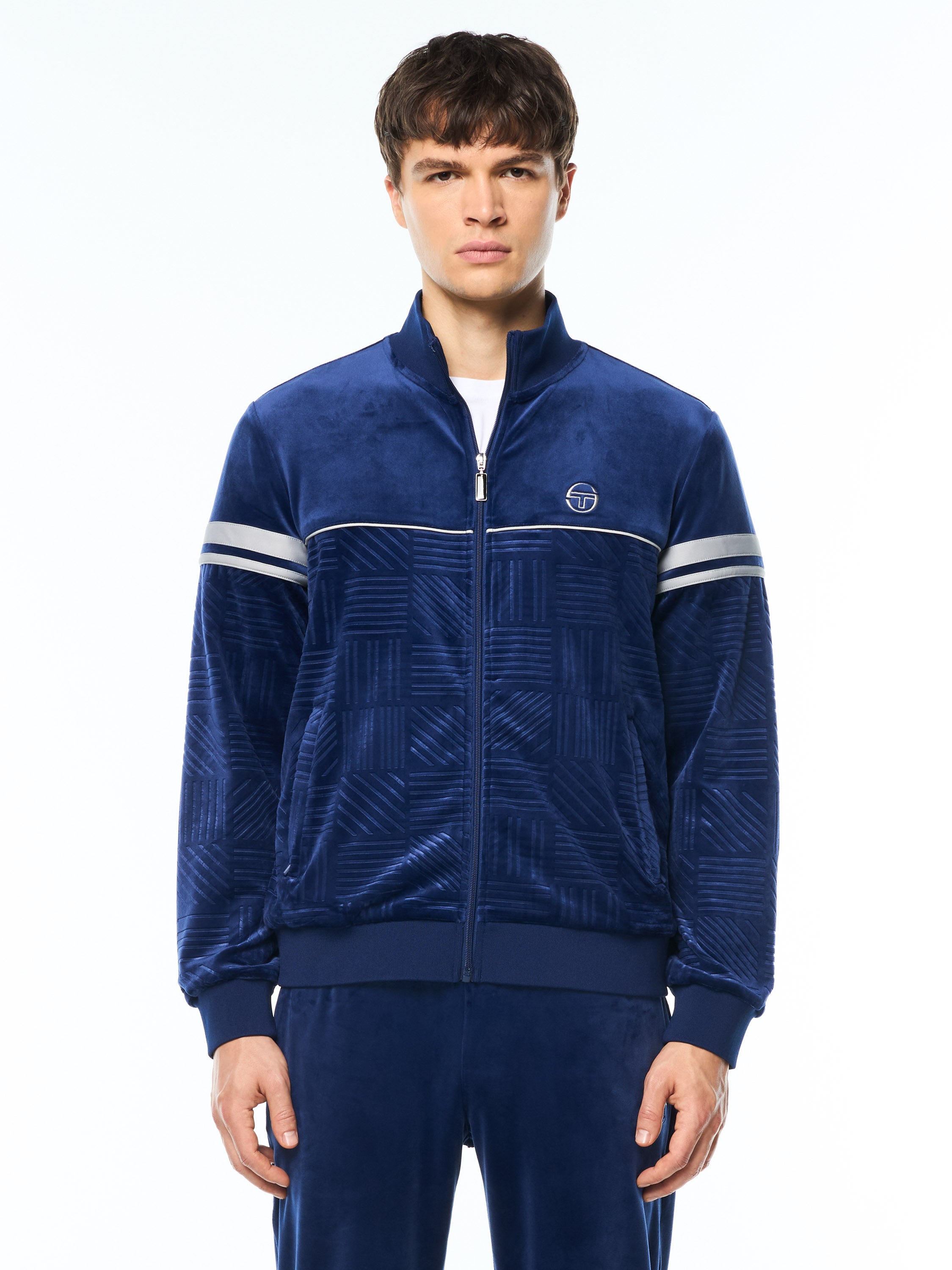 Debossed Orion Velour Track Jacket – Beacon Blue | Sergio Tacchini