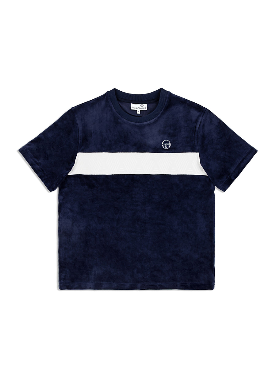 Debossed Damarindo Velour T-Shirt- Maritime Blue