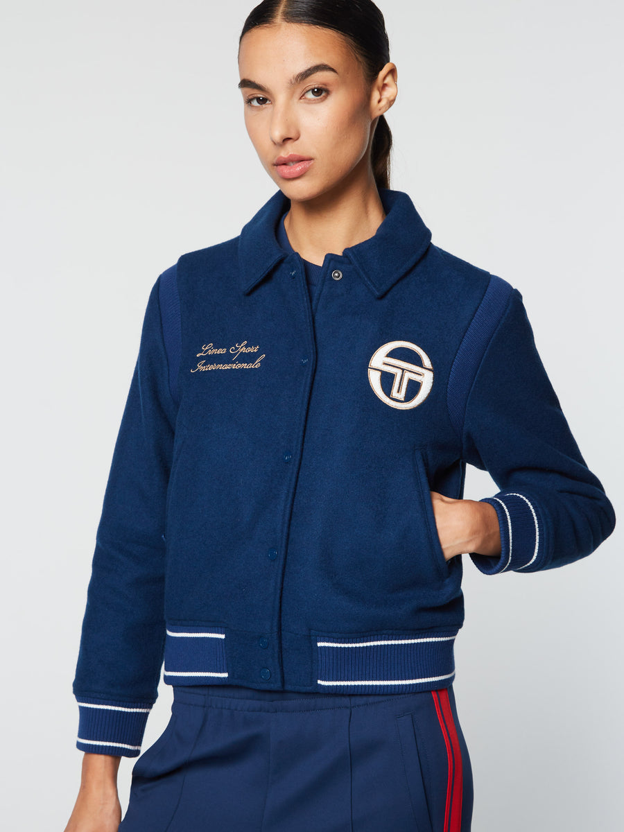 Women's Prep Wool Varsity Jacket- Maritime Blue