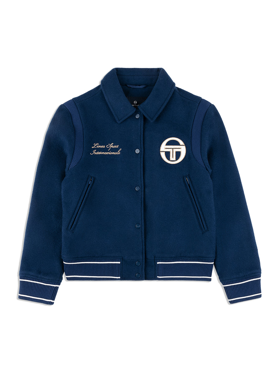Women's Prep Wool Varsity Jacket- Maritime Blue
