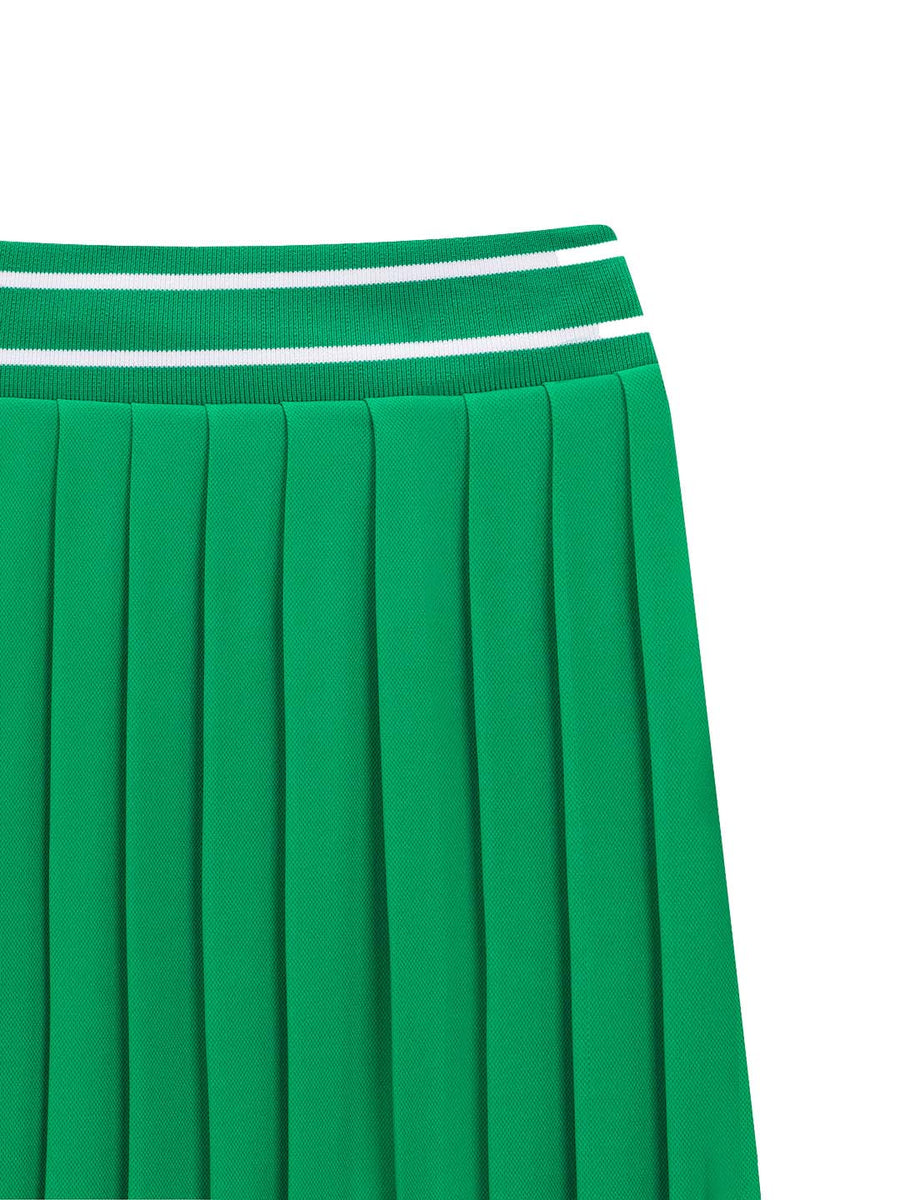 Flag Waistband Pleated Skirt- Green