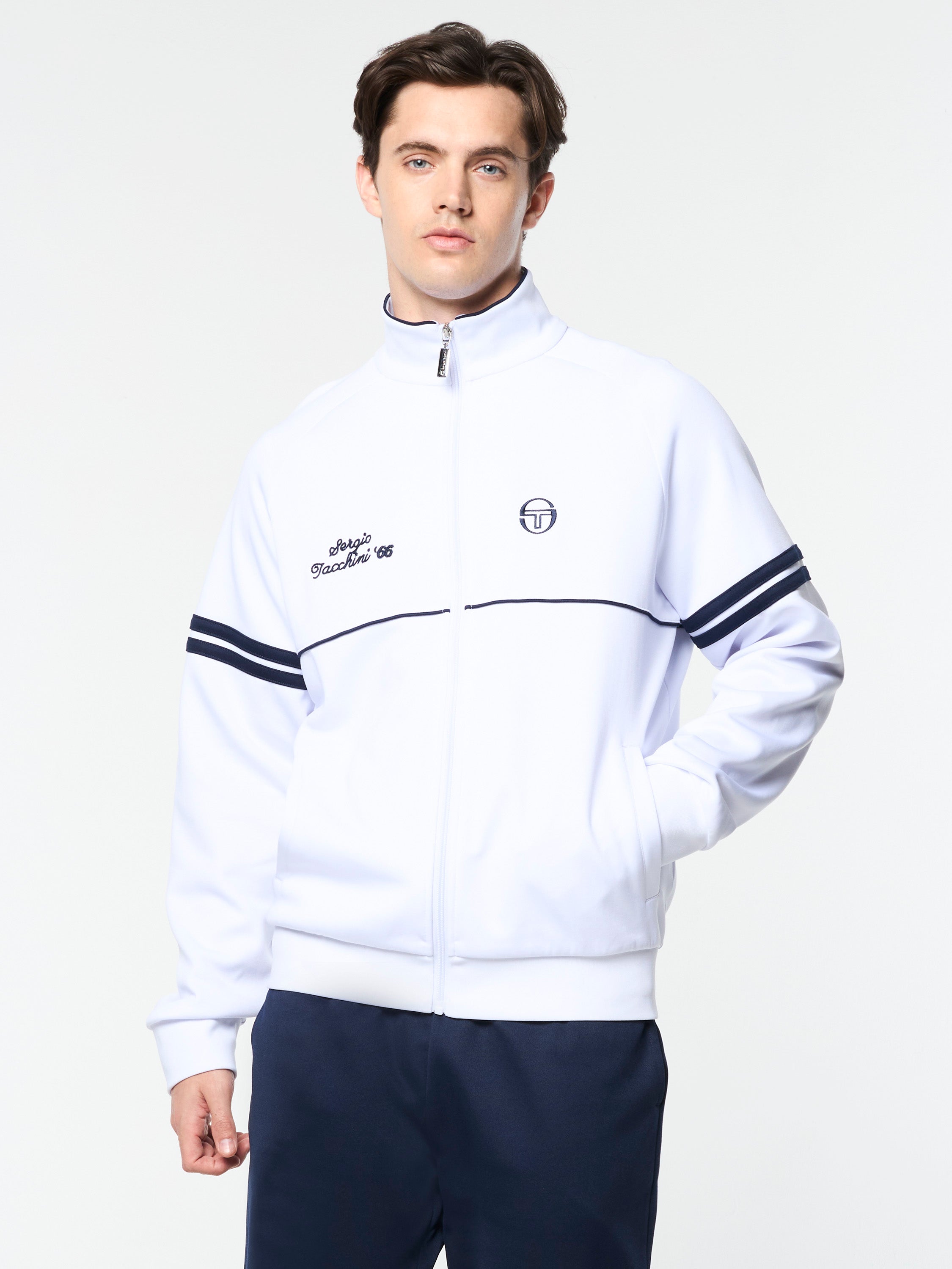 Orion Davis Track Jacket- White/ Maritime Blue – Sergio Tacchini