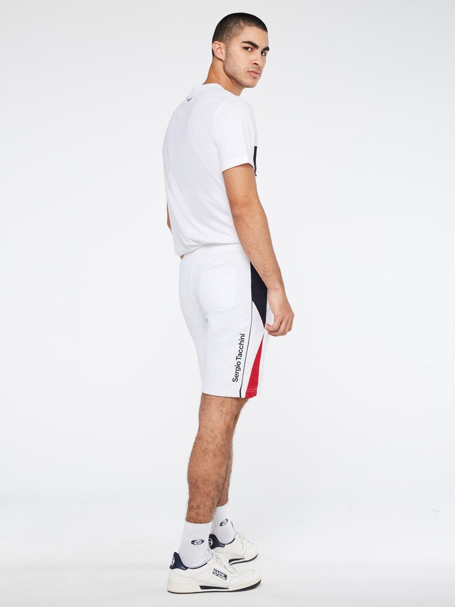 Equilatero Fleece Bermuda Shorts-White/Tango Red