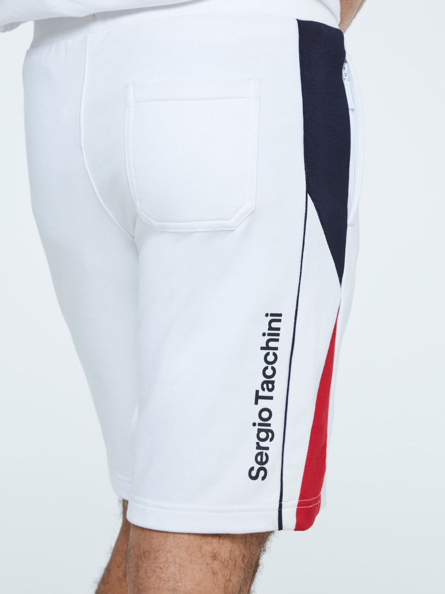 Equilatero Fleece Bermuda Shorts-White/Tango Red